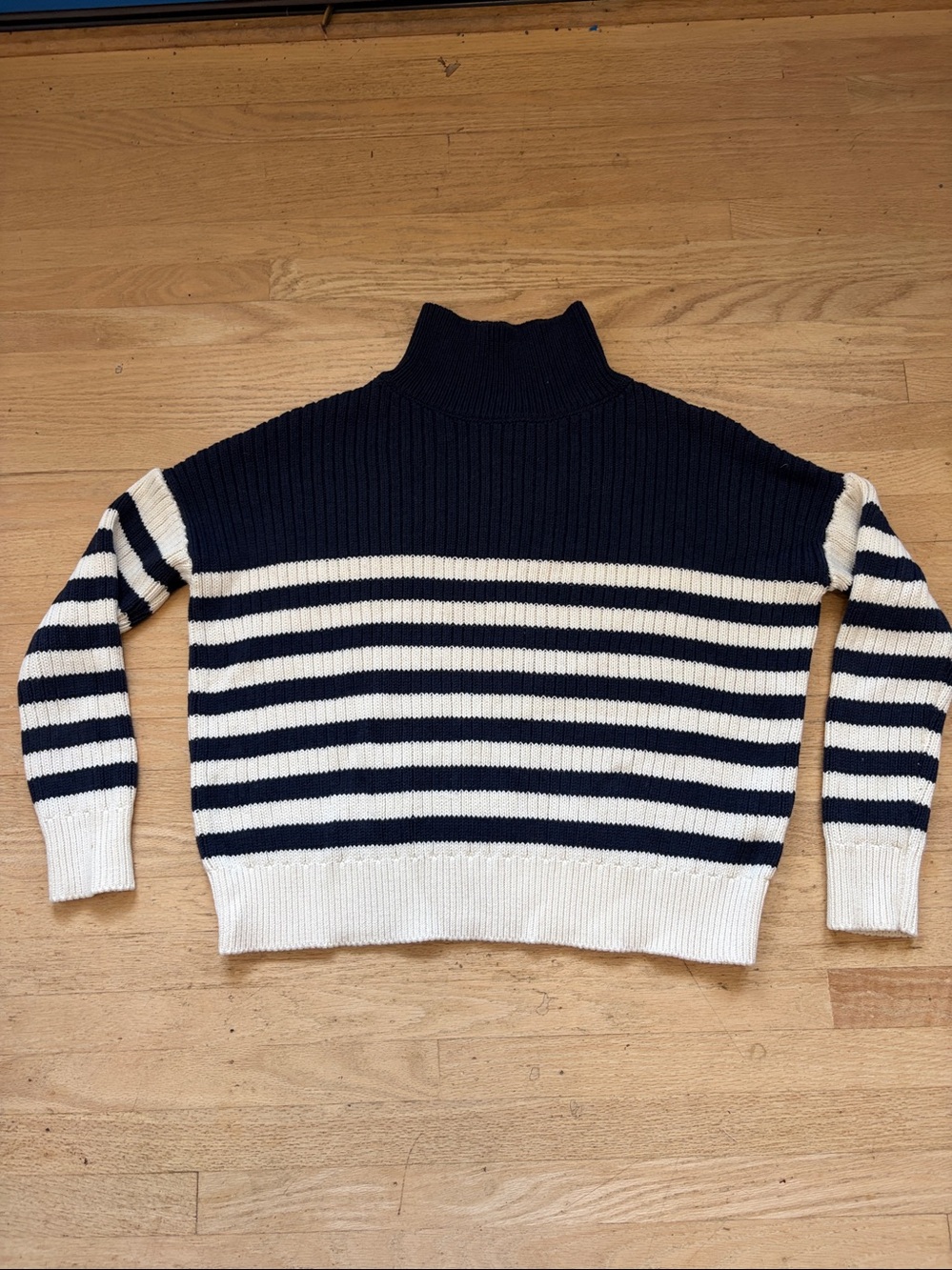 Emerson Fry CAROLYN FUNNEL NECK SWEATER - NAVY COLORBLOCK STRIPE ORGANIC sz S